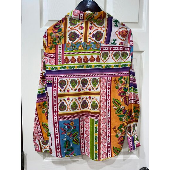Sigrid Olsen Womens M Multicolor Boho Patchwork Print Button-Up Long-Sleeve Shir - Picture 7 of 8